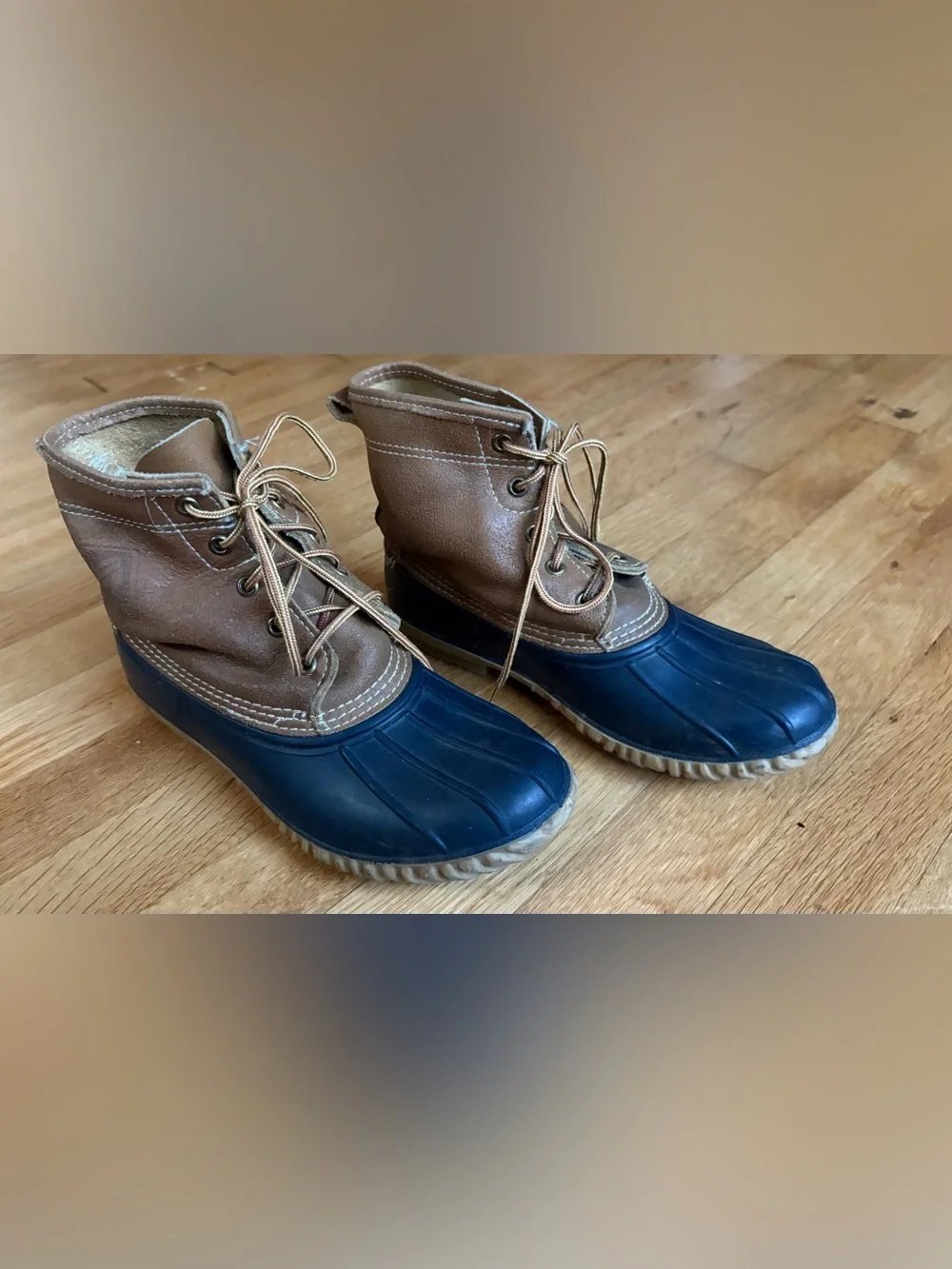 LaCrosse Vintage Classic Duck Boots - Navy and Brown Lace-Up Waterproof Boots
